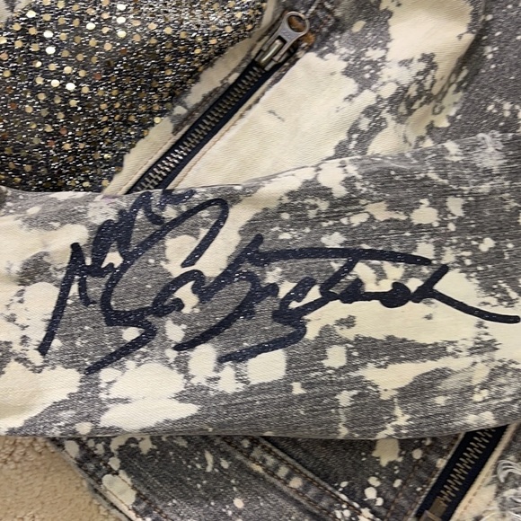 CUSTOM Upcycled Leather Trim Animal Print Peace Moto Jacket Signed - Picture 8 of 10